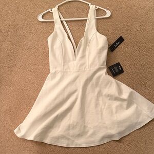 Lulu's White Plunge V-Neck Fit & Flare Mini Dress